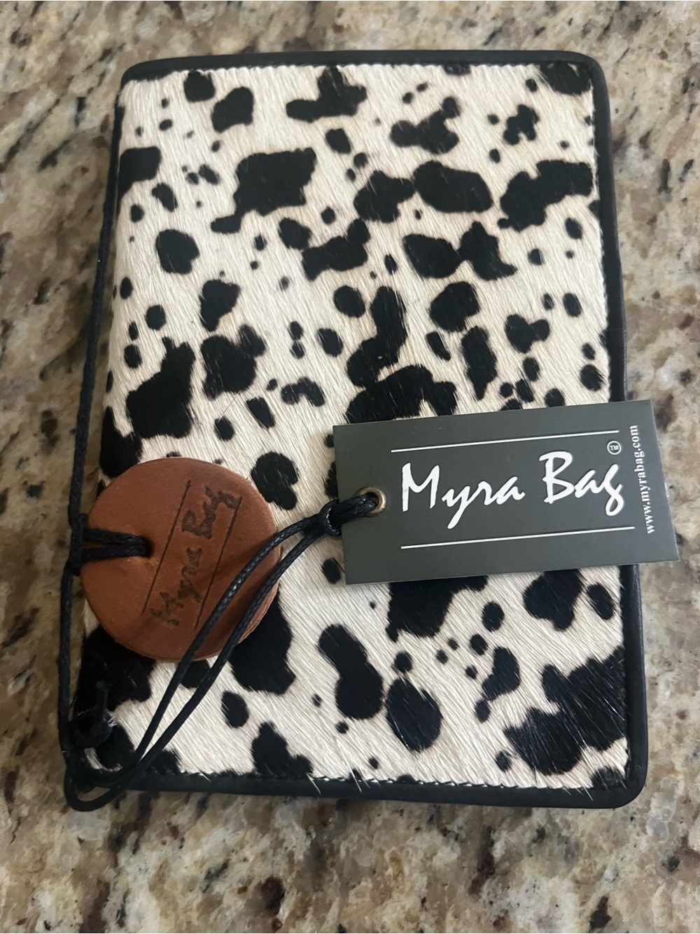 Myra Bag Black & White Cowhide Travel Wallet